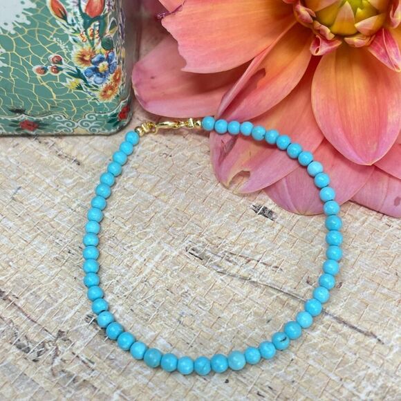 Turquoise Glass Bead Bracelet Size 6 Inch - Picture 2 of 9